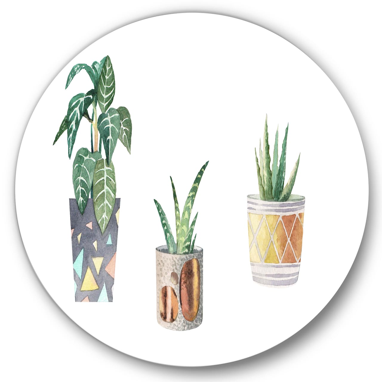 Designart - Three Potted Houseplants - Traditional Metal Circle Wall Art